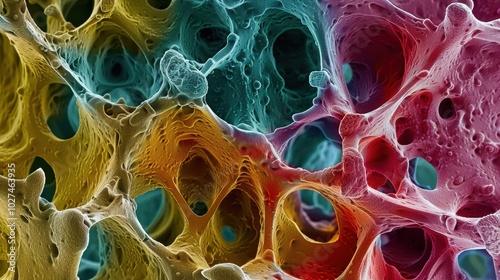 Osteosarcoma Cells: Malignant cells that produce immature bone, typically affecting adolescents and targeting long bones, especially the femur.
 photo