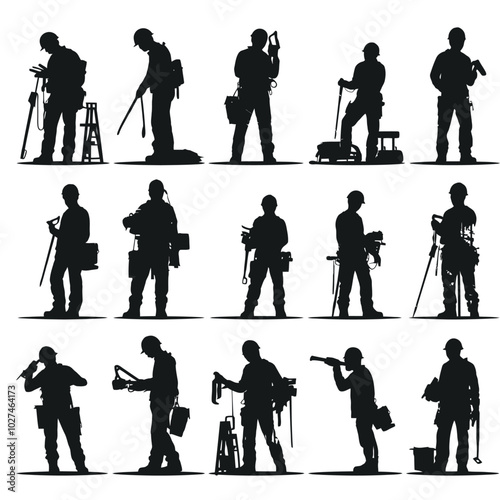 vector silhouette set of construction worker