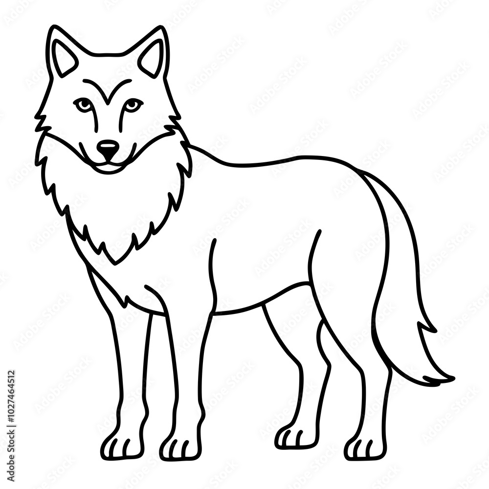 simple icon Children coloring book page, line art, monochrome black and white, cartoon outline cute style, illustration of wolf simple icon Children coloring book page, line art, monochrome black and white, cartoon outline cute style, illustration of wolf