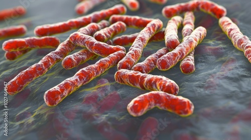 Mycobacterium tuberculosis: A slow-growing, acid-fast bacterium that primarily affects the lungs, causing tuberculosis and resisting many disinfectants and drugs.
 photo