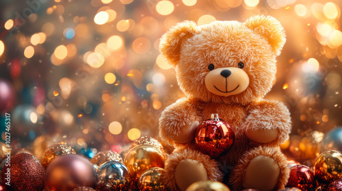 teddy bear with happy new year and Christmas concept
