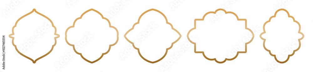 Islamic window line gold gradient shape collection isolated on transparent background. Arabic, Muslim architecture outline frame. Traditional, oriental design. Silhouettes arabesque traditional vector Islamic window line gold gradient shape collection isolated on transparent background. Arabic, Muslim architecture outline frame. Traditional, oriental design. Silhouettes arabesque traditional vector