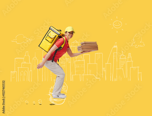 Fast delivery girl carrying food photo