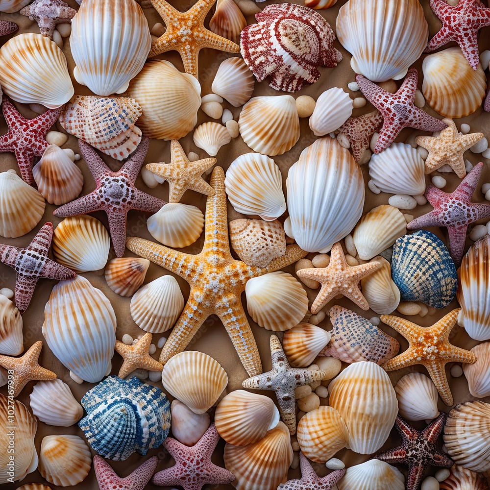 Colorful seashell background with shells. Colorful seashell background with shells.