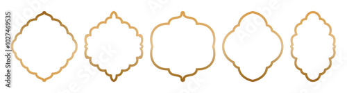 Arabic arch frames with gold gradient stroke border. Muslim holidays shapes. Social media, promotions and advertising banners, Islamic frame. Ramadan Kareem design element, invitation or card template