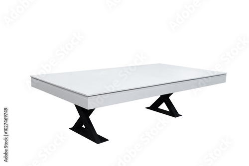 White billiard table. Beautiful billiard table isolated on white background. Picture of table for playing billiard on white background. Picture of interior item for game.
