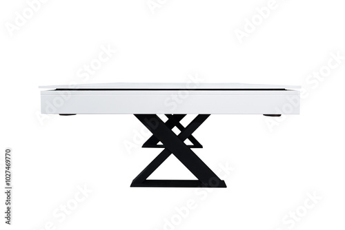 White billiard table. Beautiful billiard table isolated on white background. Picture of table for playing billiard on white background. Picture of interior item for game.