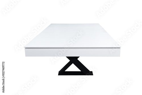White billiard table. Beautiful billiard table isolated on white background. Picture of table for playing billiard on white background. Picture of interior item for game.
