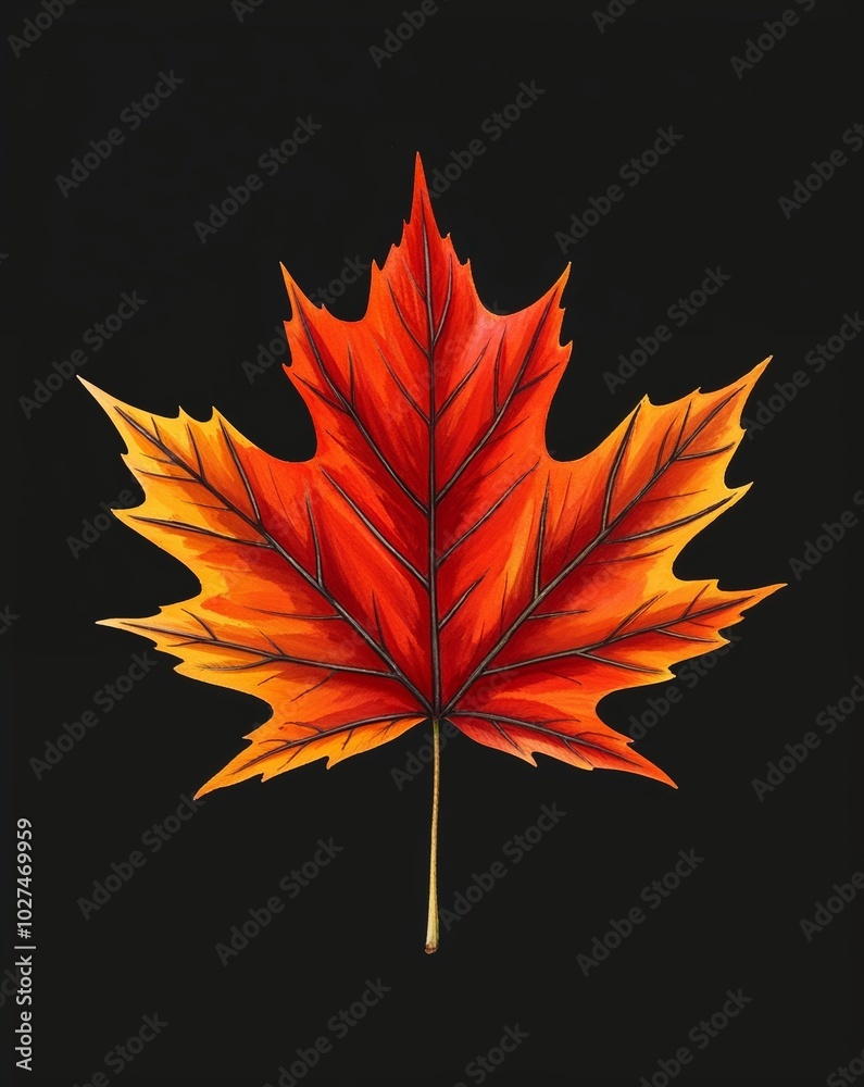 Vivid autumn leaf with a celestial twist on plain black background Vivid autumn leaf with a celestial twist on plain black background