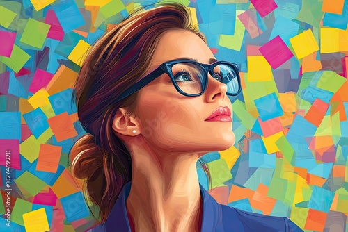 Professional woman brainstorming with sticky notes