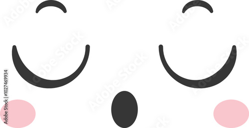 A charming illustration displays a smiling face characterized by closed eyes a small dot for the nose and rosy cheeks exuding a joyful and playful vibe.
