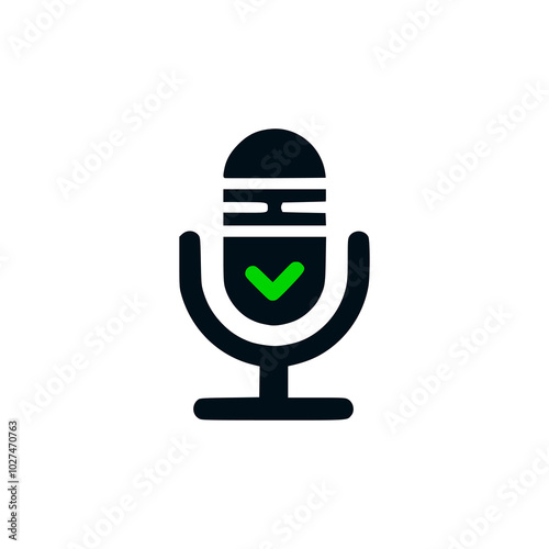 podcast green check mark logo vector illustration template design