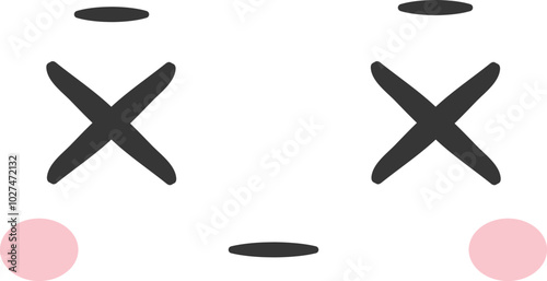 This design features a cartoon character s face highlighted by large expressive eyes pink cheeks and a simple yet playful expression that captivates the viewer.