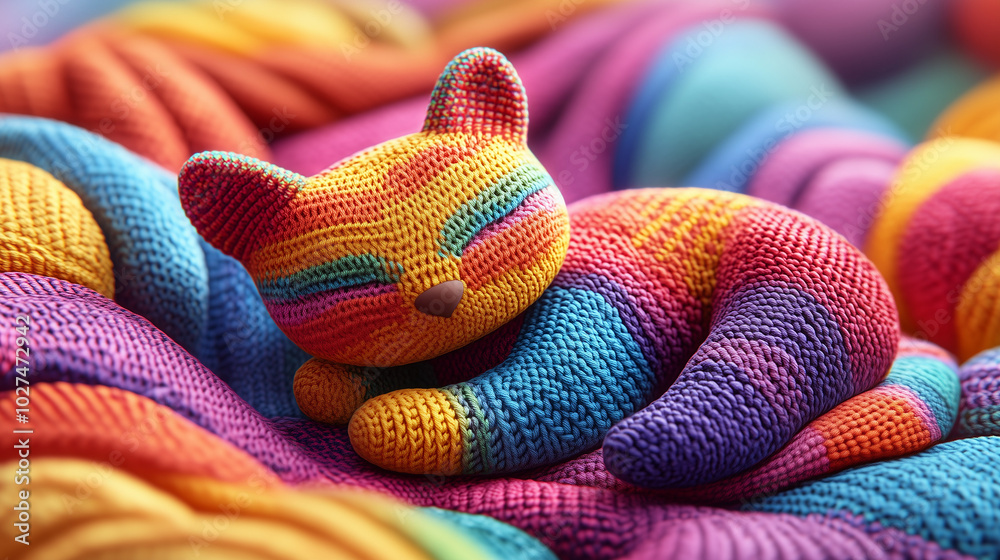 Colorful crocheted cat. Colorful crocheted cat.