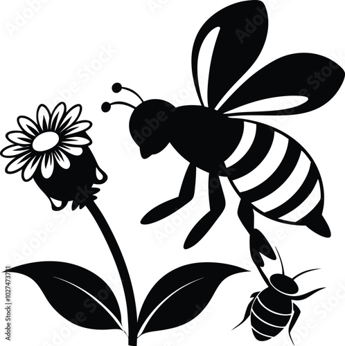 Bee collecting honey from flower 