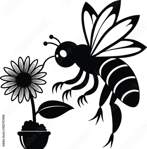 Bee collecting honey from flower 