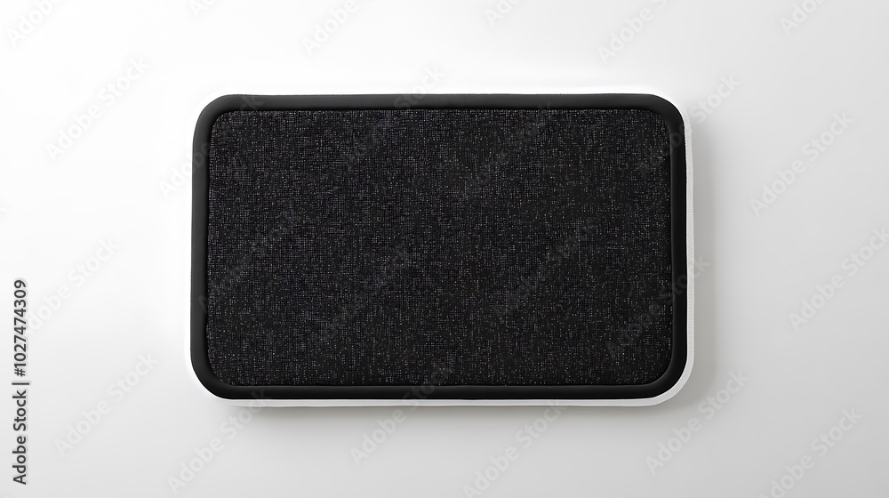A rectangular, black ink pad with a white frame.
A rectangular, black ink pad with a white frame.