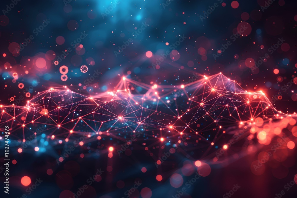 A blue and red background with dots and lines A blue and red background with dots and lines