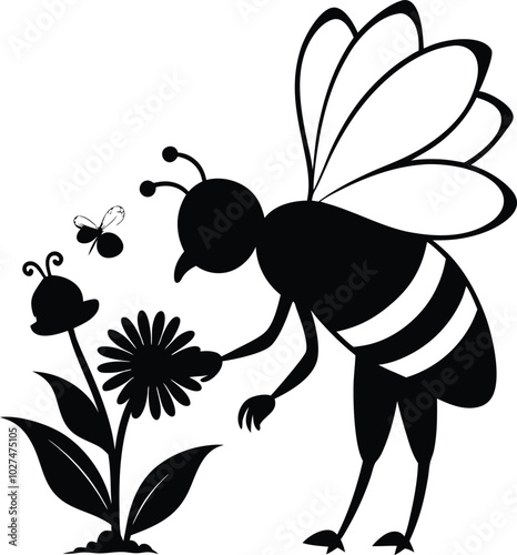 Bee collecting honey from flower 