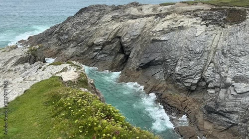 Waves crashing into rocks