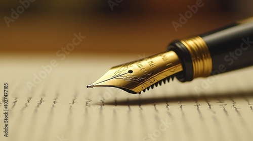 A charming image showing the gold nib of a fountain pen ready to write, highlighting the elegance and craftsmanship ingrained in traditional writing practices.