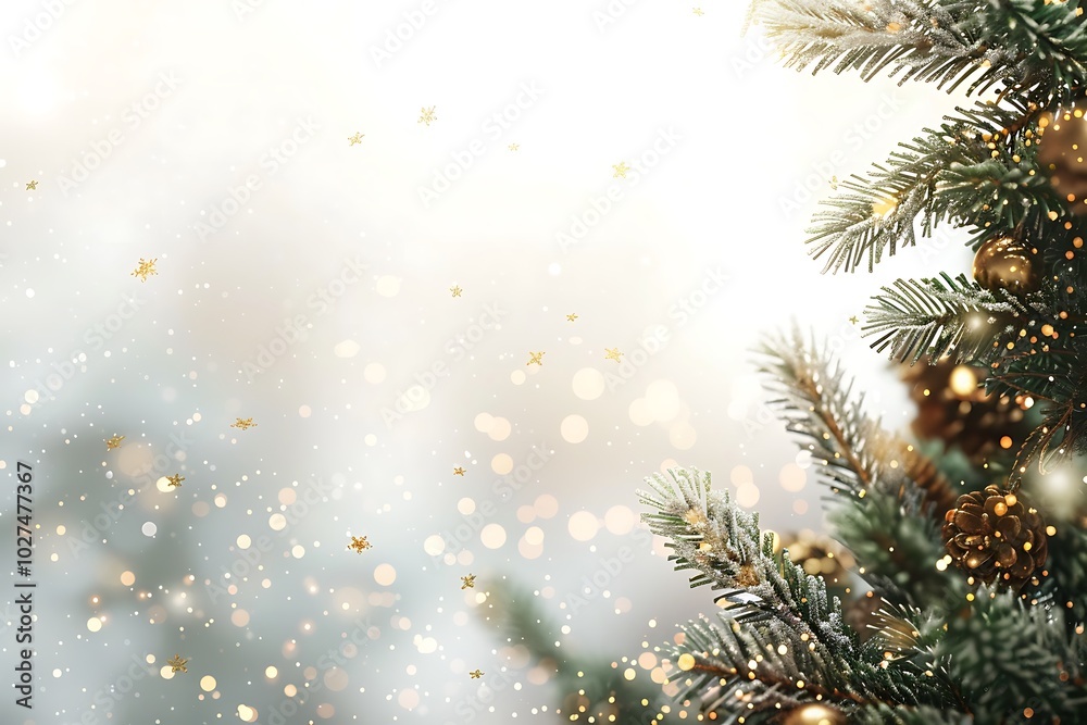 Festive Christmas Frame with Fir Branches and Bokeh Effects Festive Christmas Frame with Fir Branches and Bokeh Effects