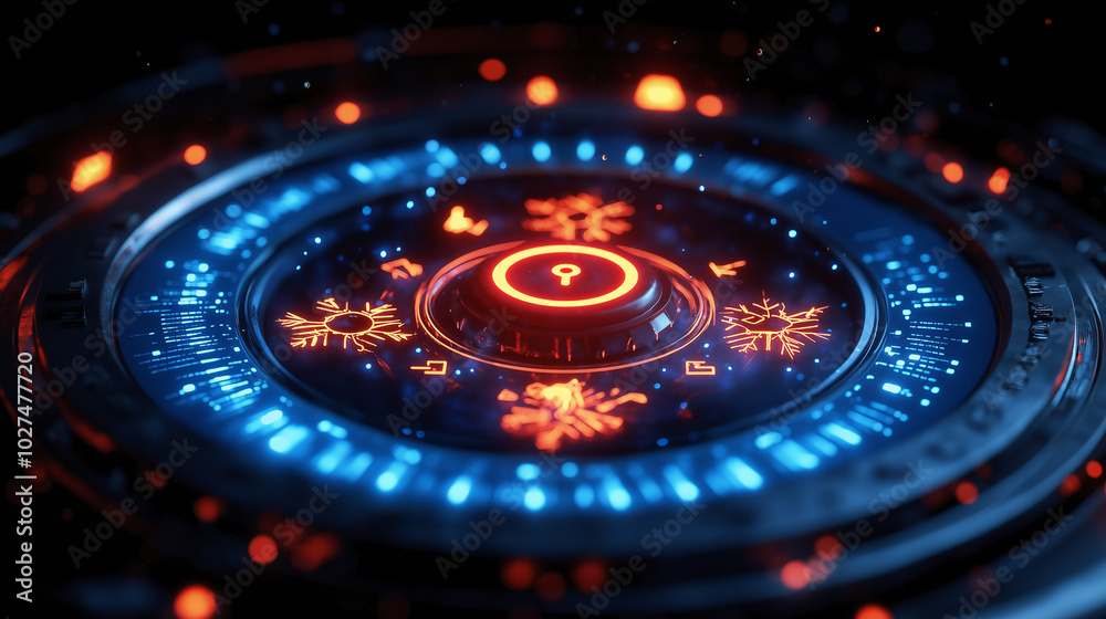 Futuristic digital snowflake glowing with neon lights