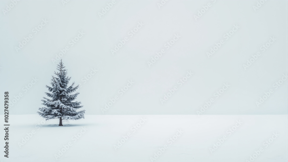 Fototapeta premium Tree in snow calm view simple landscape