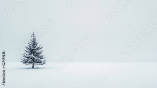 Tree in snow calm view simple landscape