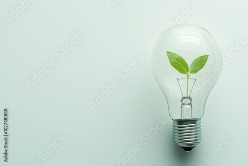 An illustration of a small seedling growing inside a light bulb on clean background