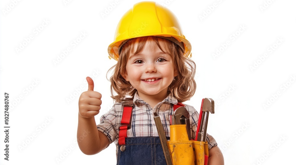 Cute Child in Construction Hat with Tools Cute Child in Construction Hat with Tools