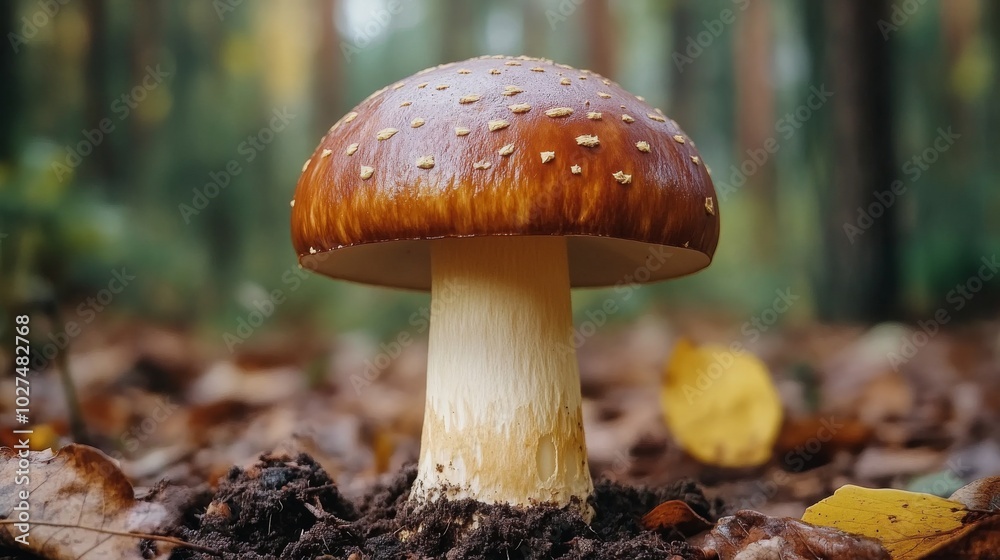 A close-up of a solitary mushroom standing tall on a forest floor, surrounded by fallen autumn leaves, capturing the essence of natural simplicity and beauty. A close-up of a solitary mushroom standing tall on a forest floor, surrounded by fallen autumn leaves, capturing the essence of natural simplicity and beauty.