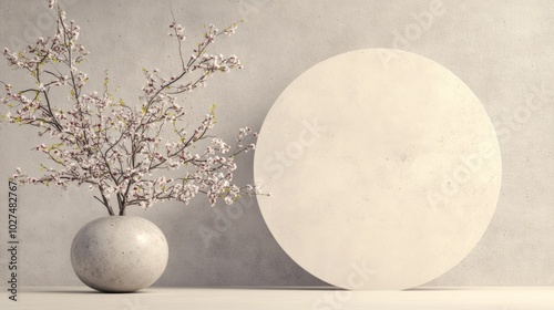 White sphere and flower vase, minimalist still life photography modern home decor and design inspiration