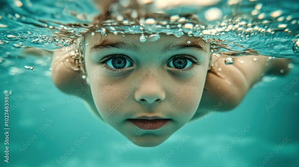 a child facing a fear, like swimming for the first time, symbolizing courage and growth a child facing a fear, like swimming for the first time, symbolizing courage and growth