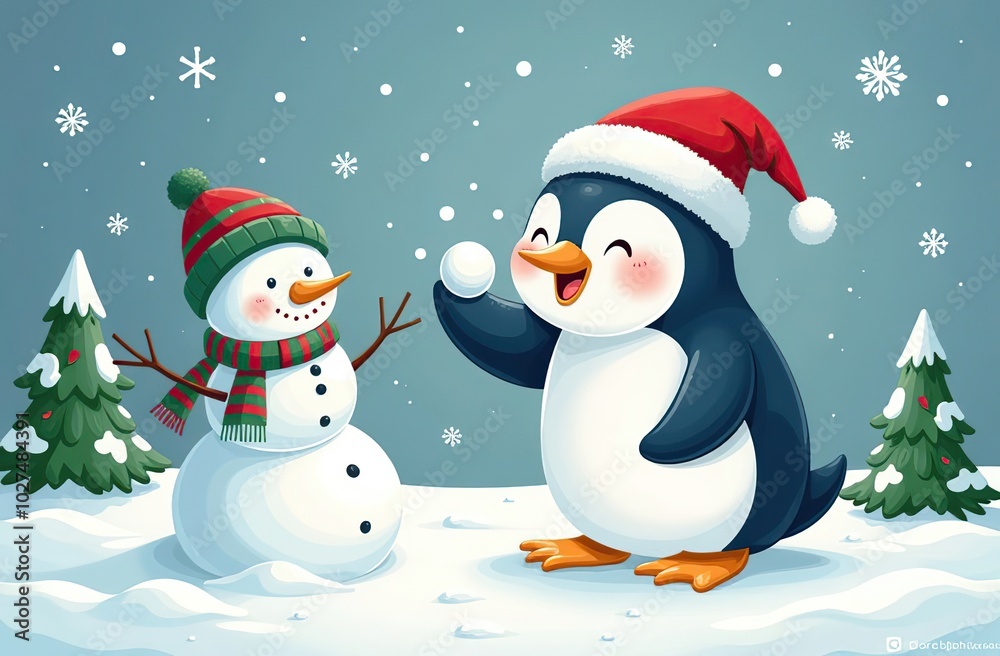 A cheerful penguin playing with a snowball ar 32 34 3 christmas, snowman, winter, snow, holiday, cold, vector, xmas, tree, snowflake, card, hat, fun, season, cartoon, decoration, new year A cheerful penguin playing with a snowball ar 32 34 3 christmas, snowman, winter, snow, holiday, cold, vector, xmas, tree, snowflake, card, hat, fun, season, cartoon, decoration, new year