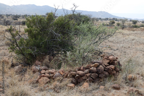 Sangar used by British guards during the Anglo-Boer War 1899-1902 in South Africa. This one is located on the farm Tafelberg Hall in the Middelburg District. photo