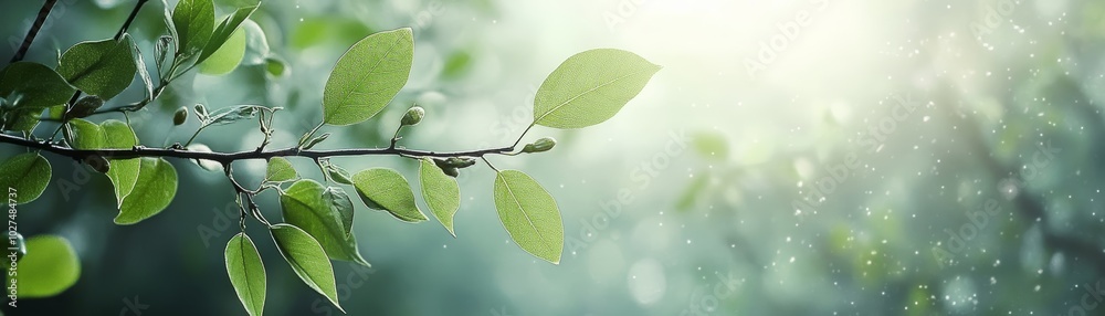 Branch with leaves in the rain a closeup shot capturing the beauty of nature during downpour Branch with leaves in the rain a closeup shot capturing the beauty of nature during downpour