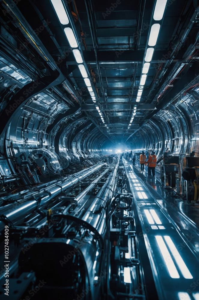 Obraz premium An advanced industrial facility featuring complex machinery and futuristic design elements, highlighting technology, engineering, and innovation.
