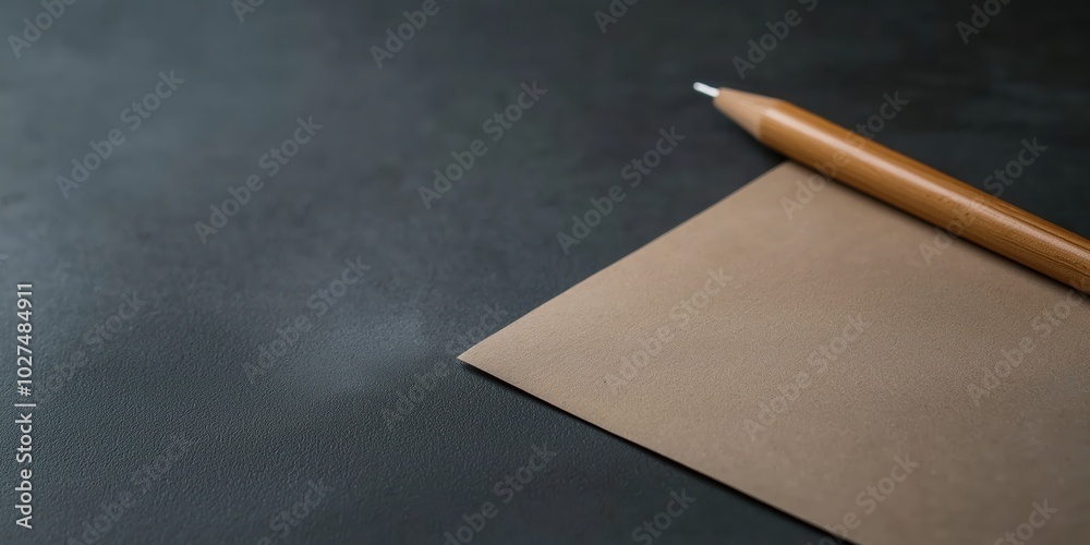 An elegant, minimalistic composition featuring a brown envelope and pencil on a dark surface, highlighting simplicity and a focus on basic office supplies. An elegant, minimalistic composition featuring a brown envelope and pencil on a dark surface, highlighting simplicity and a focus on basic office supplies.