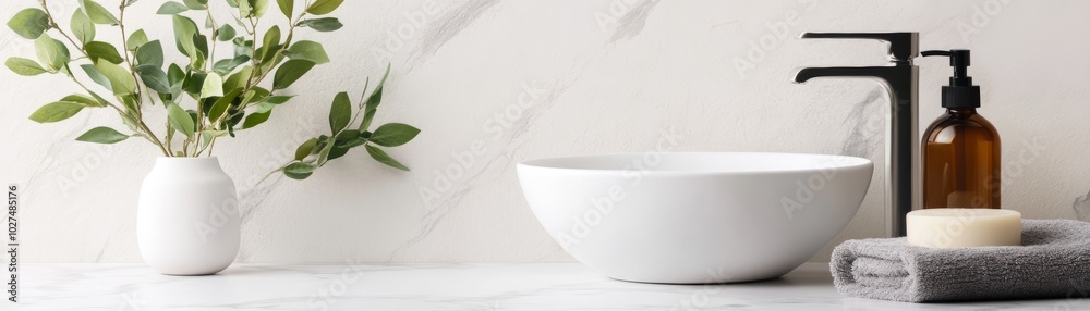 Modern bathroom sink with black faucet and white towel, contemporary design inspiration for your bathroom Modern bathroom sink with black faucet and white towel, contemporary design inspiration for your bathroom