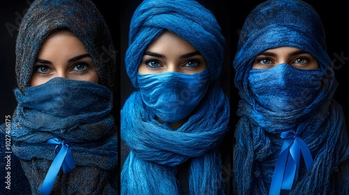 A diverse group of people wearing blue ribbons, showing support for diabetes awareness on World Diabetes Day photo