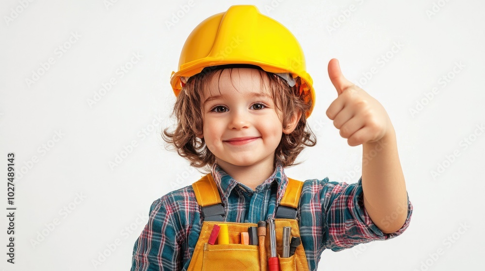 Cheerful Child in Construction Gear with Thumbs Up Cheerful Child in Construction Gear with Thumbs Up