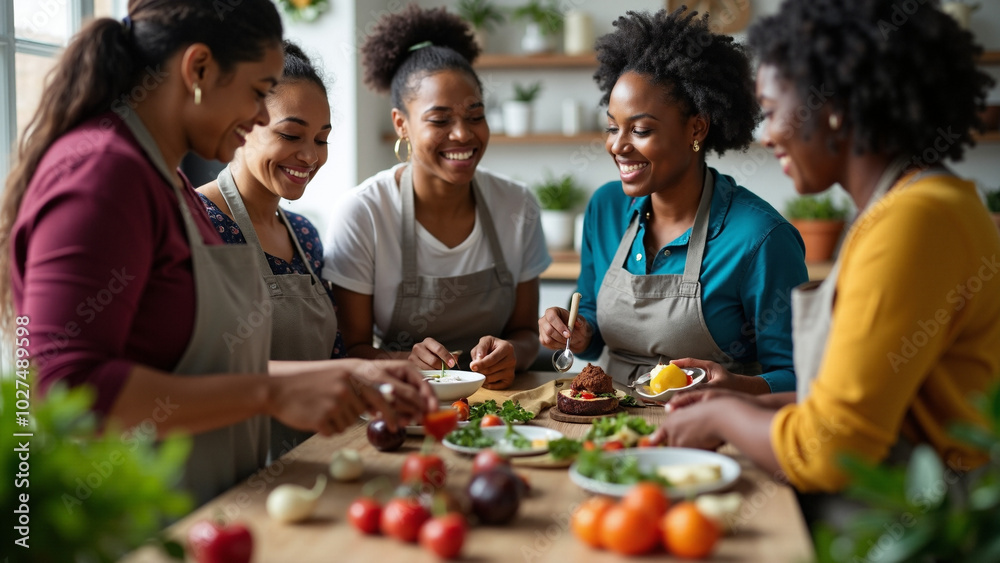 Multi-Racial Community Cooking Class: Diverse Group Prepares Healthy Meals in Modern Kitchen for Wellness Workshop Multi-Racial Community Cooking Class: Diverse Group Prepares Healthy Meals in Modern Kitchen for Wellness Workshop