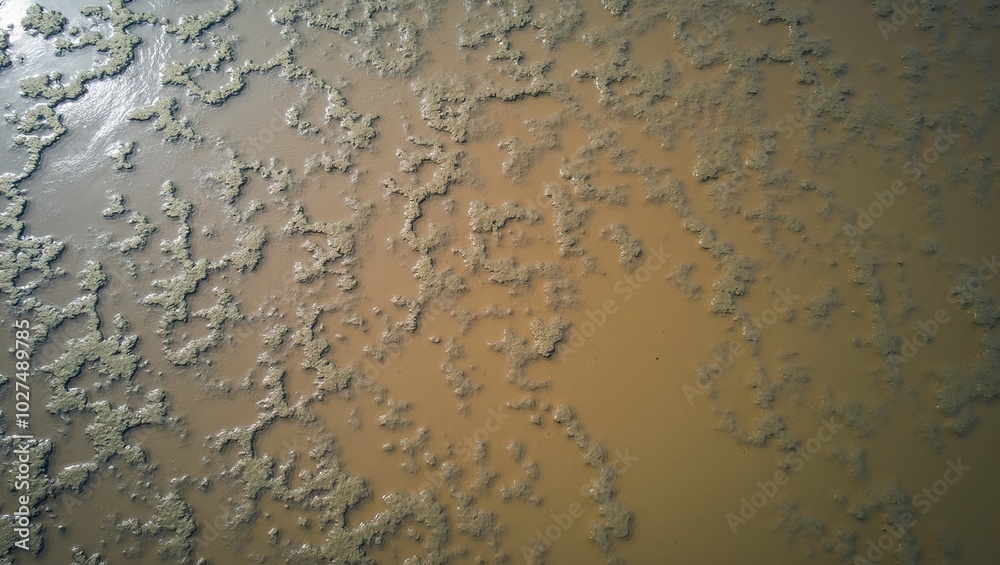 Aerial view of tidal flat with intricate sand patterns at low tide Aerial view of tidal flat with intricate sand patterns at low tide