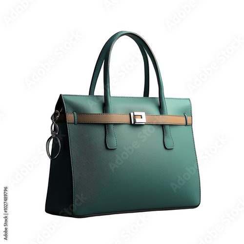 Silver-Locked Light Blue Leather Shoulder Bag with Two Compartments