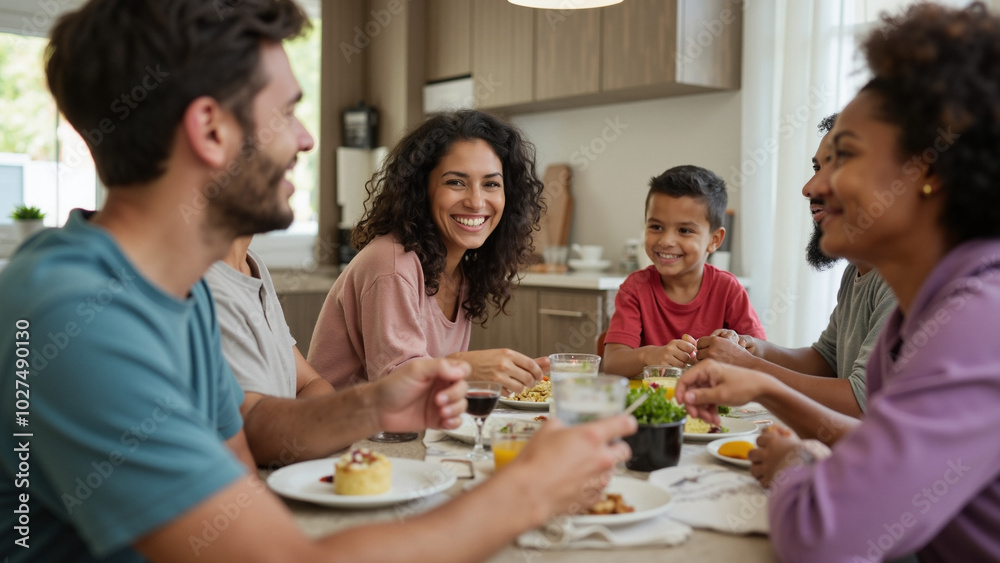 Diverse Family Gathering: Multi-generational Meal and Laughter at Home - Perfect for Inclusivity Campaigns Diverse Family Gathering: Multi-generational Meal and Laughter at Home - Perfect for Inclusivity Campaigns