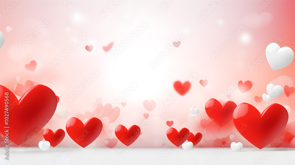 Valentine's Day Love Background with Red Hearts and Sparkles Valentine's Day Love Background with Red Hearts and Sparkles