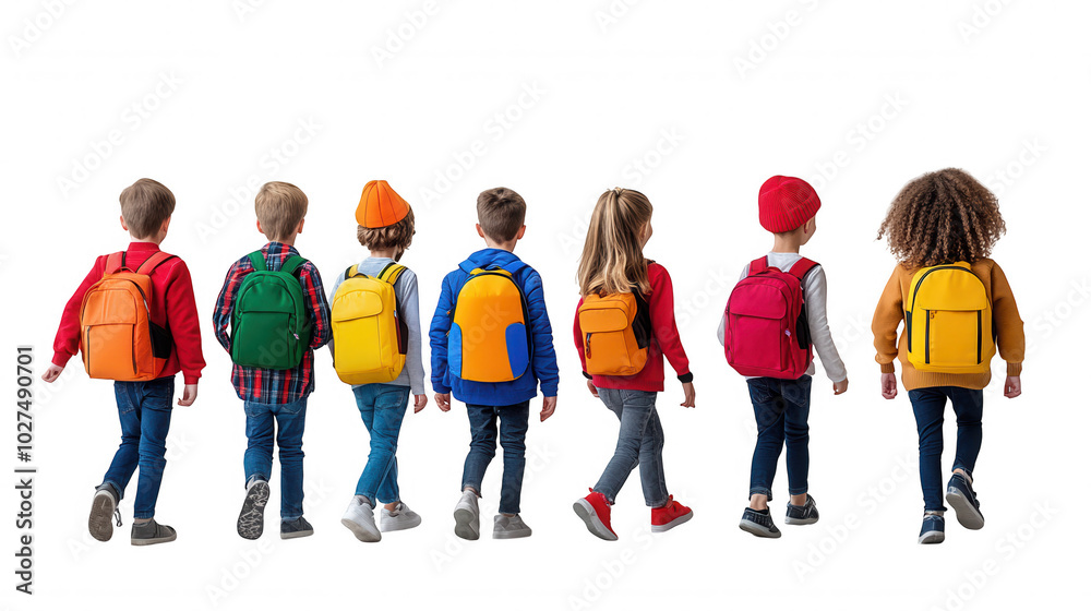 Obraz premium Diverse Children Walking Together in Line Outdoor Scene Illustration