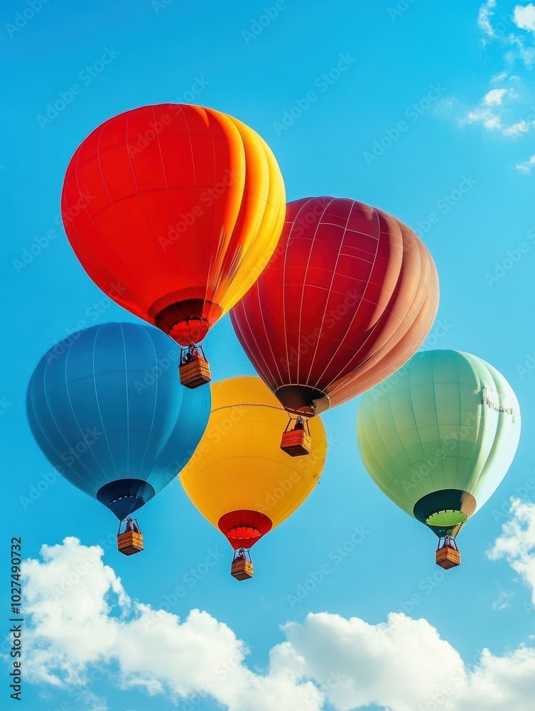 Brightly colored balloons float freely against a clear blue sky, showcasing their vivid hues on a sunny day. Generative AI Brightly colored balloons float freely against a clear blue sky, showcasing their vivid hues on a sunny day. Generative AI