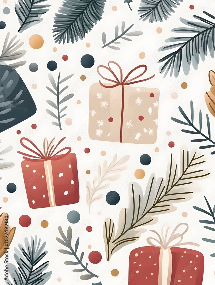 Elegant Christmas Paper Design, Decorative Wrapping Print with Flat and Copy Space